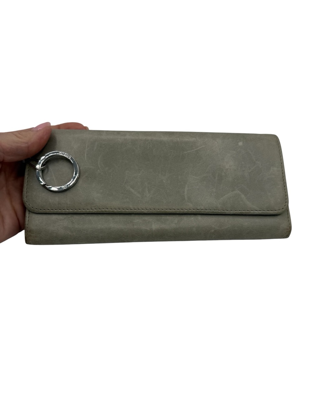 HOBO Leather Long Flap Wallet Gray